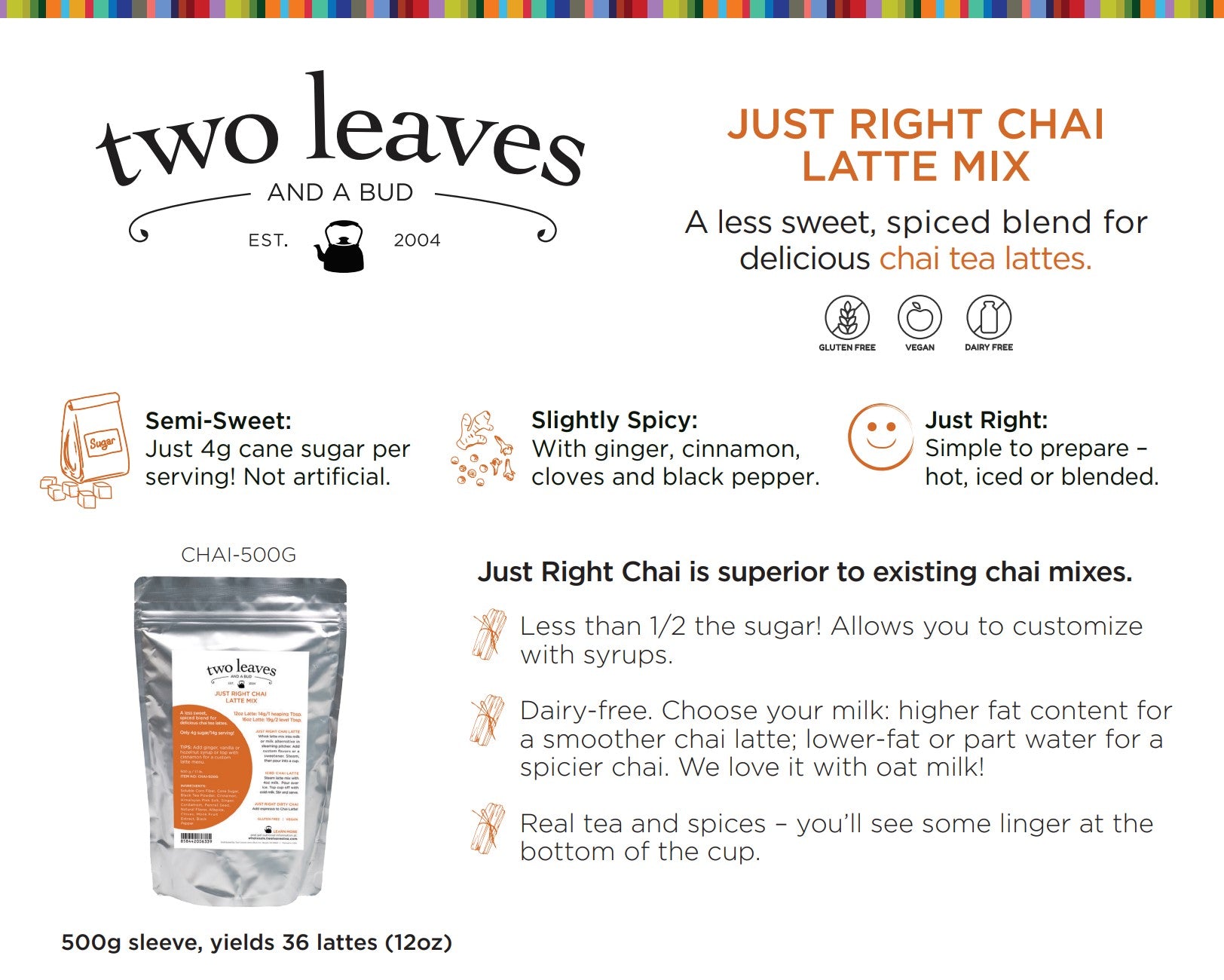 Two Leaves Tea: Nice Chai Tea Latte Mix - 500g (1.1lb) Bulk Bag
