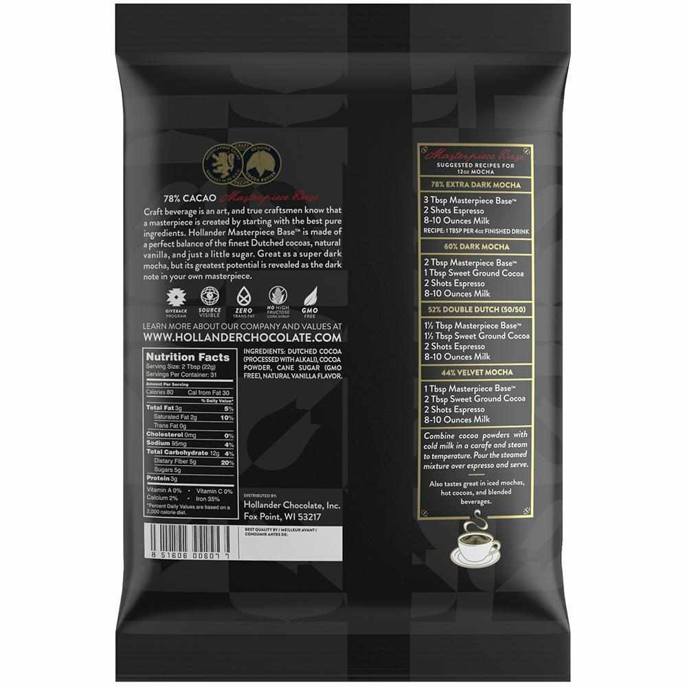 Hollander Cocoa - 1.5 lb. Bulk Bag: Masterpiece Dark Chocolate Cafe Powder