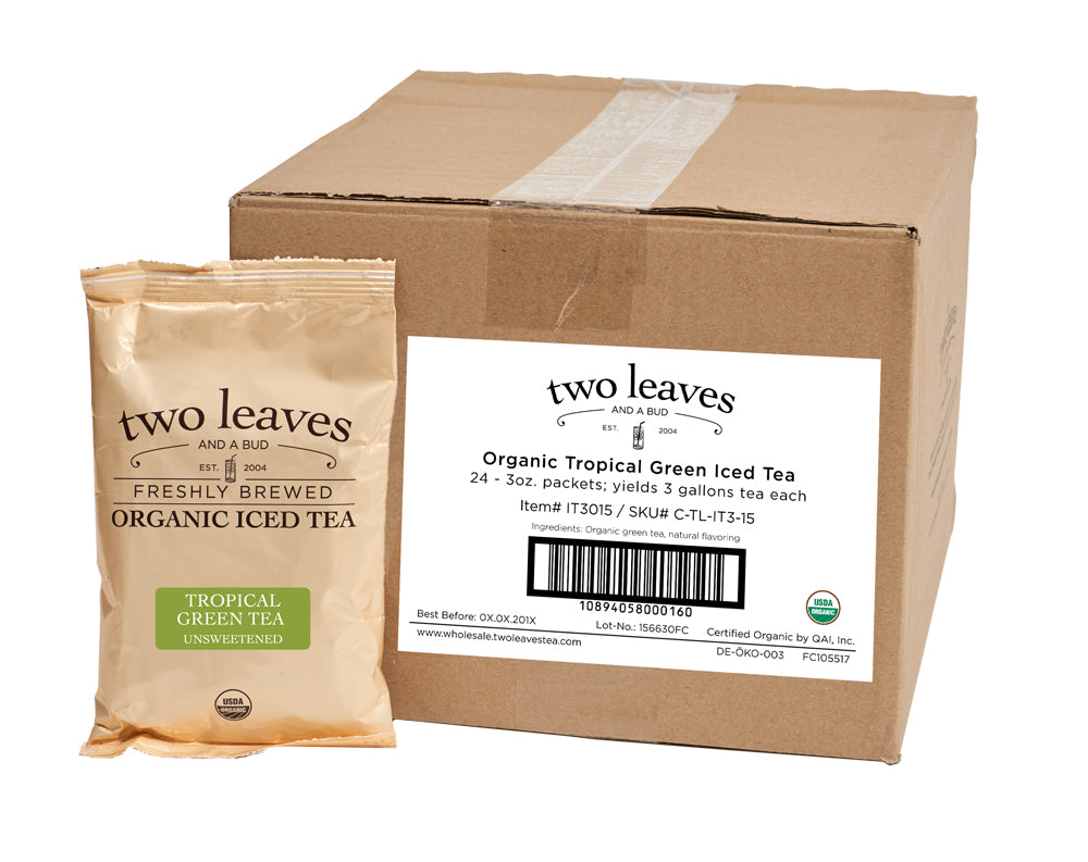 Two Leaves Tea: Organic Tropical Green - Box of 24 3oz. Pouches Loose Leaf Iced Tea