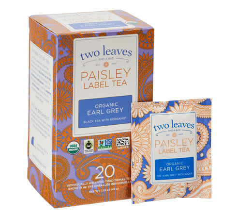 Two Leaves Tea - Box of 20 Paisley Label Tea Bags: Earl Grey