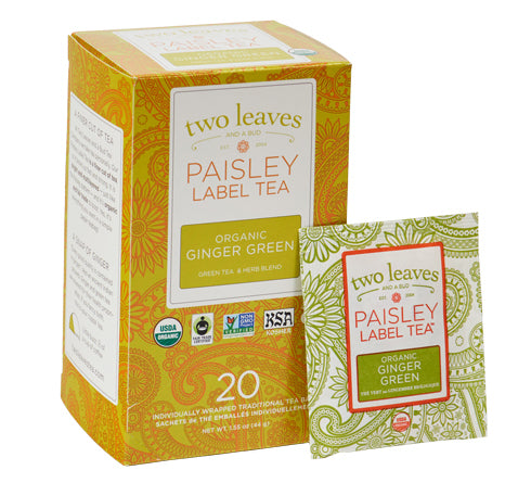 Two Leaves Tea - Box of 20 Paisley Label Tea Bags: Ginger Green