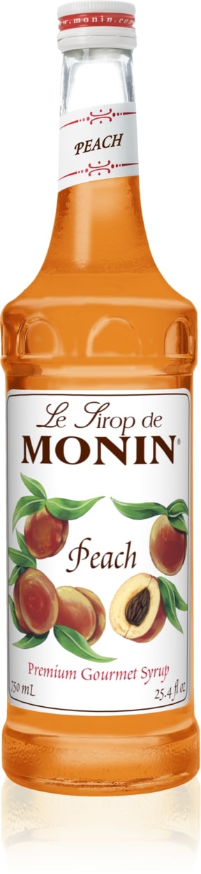 Monin Classic Flavored Syrups - 750 ml. Glass Bottle: Peach