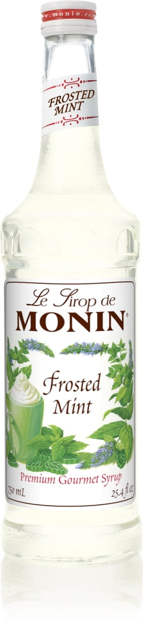 Monin Classic Flavored Syrups - 750 ml. Glass Bottle: Mint, Frosted
