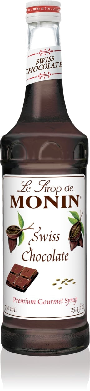 Monin Classic Flavored Syrups - 750 ml. Glass Bottle: Chocolate, Swiss