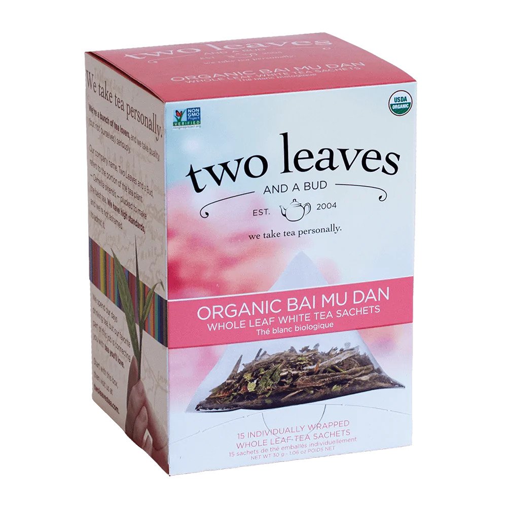 Two Leaves Tea - Box of 15 Tea Sachets: Organic Bai Mu Dan White Peony Tea