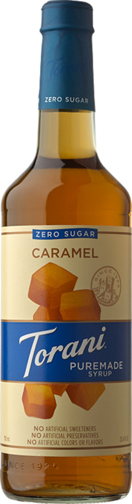 Torani Puremade Zero Sugar Flavor Syrup: 750ml Glass Bottle: Sugar Free Caramel