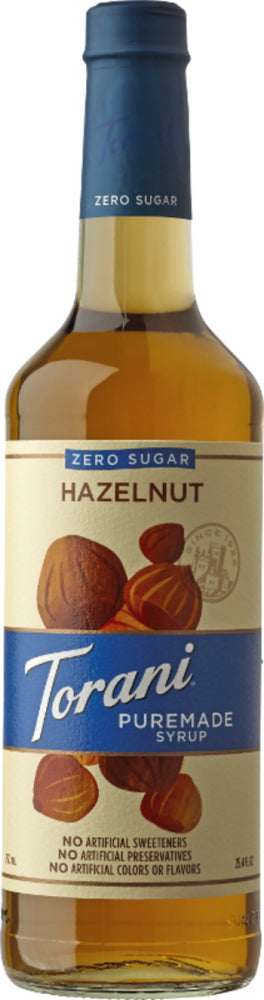 Torani Puremade Zero Sugar Flavor Syrup: 750ml Glass Bottle: Sugar Free Hazelnut