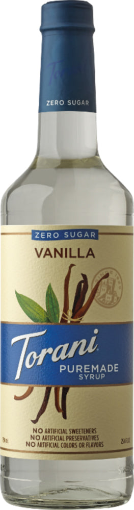 Torani Puremade Zero Sugar Flavor Syrup: 750ml Glass Bottle: Sugar Free Vanilla