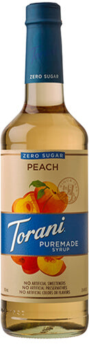 Torani Puremade Zero Sugar Flavor Syrup: 750ml Glass Bottle: Sugar Free Peach
