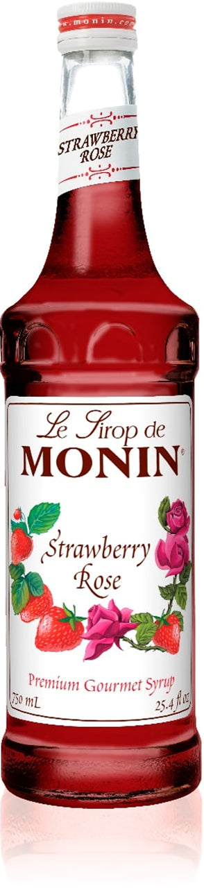 Monin Classic Flavored Syrups - 750 ml. Glass Bottle: Strawberry Rose