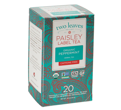 Two Leaves Tea - Box of 20 Paisley Label Tea Bags: Peppermint