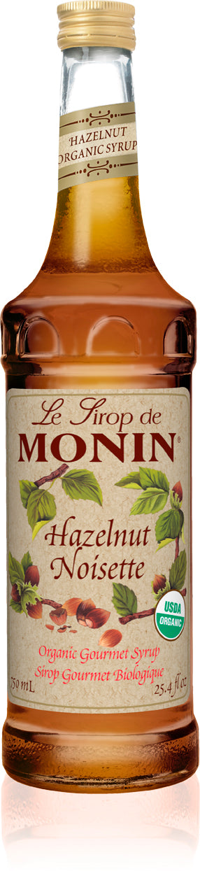 Monin Organic Flavored Syrups - 750 ml. Glass Bottle: Hazelnut (Organic)